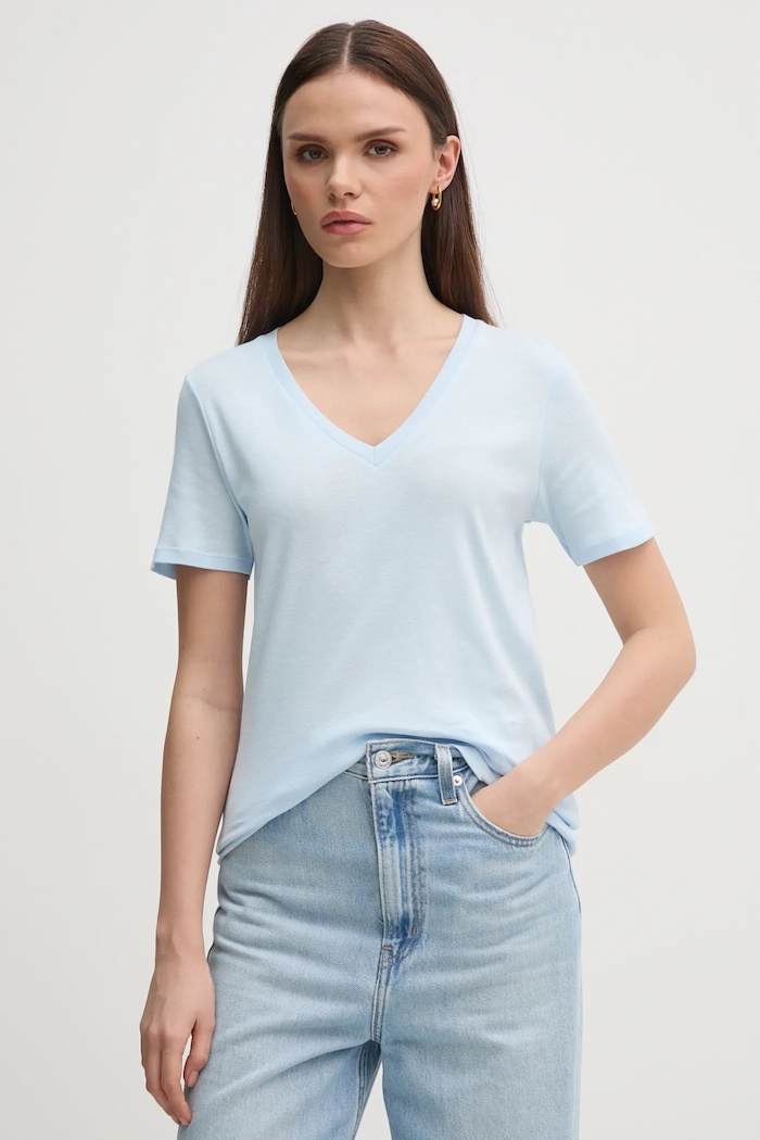 Памучна тениска United Colors of Benetton стандартна син 3GA2E4230