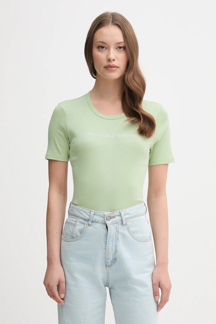 United Colors of Benetton t-shirt bawełniany nadruk zielony 3GA2E16A2