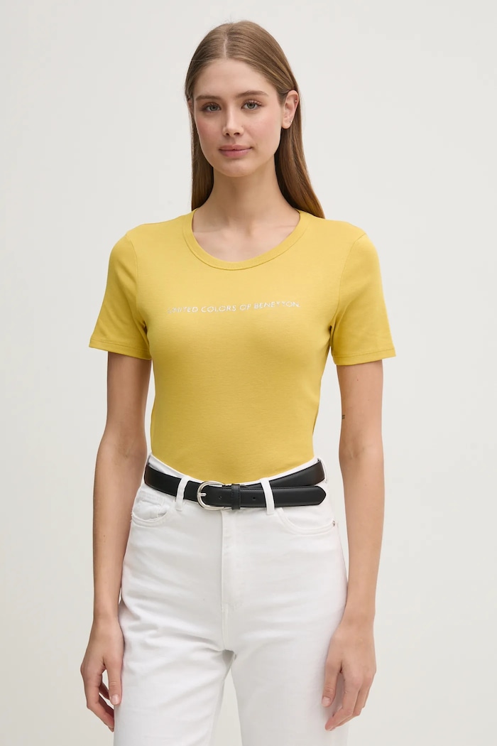 United Colors of Benetton t-shirt bawełniany nadruk żółty 3GA2E16A2