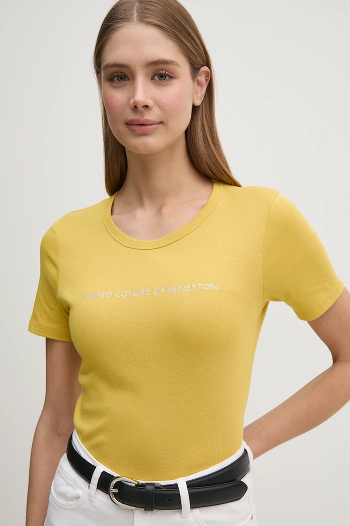 United Colors of Benetton t-shirt bawełniany żółty 3GA2E16A2