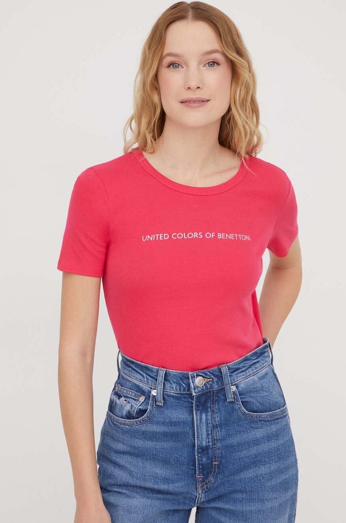 United Colors of Benetton t-shirt bawełniany nadruk różowy 3GA2E16A2