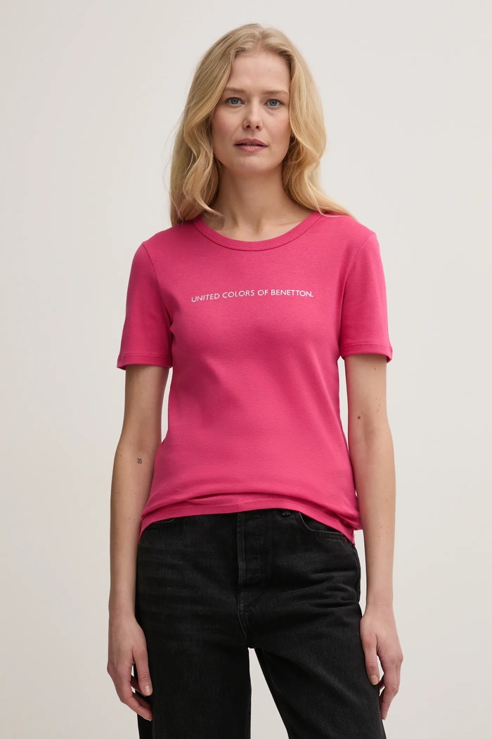 Памучна тениска United Colors of Benetton стандартна розов 3GA2E16A2