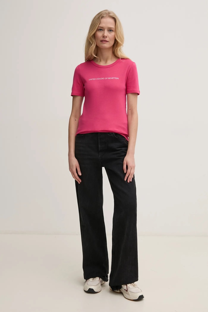 Памучна тениска United Colors of Benetton 3GA2E16A2 розов AW25