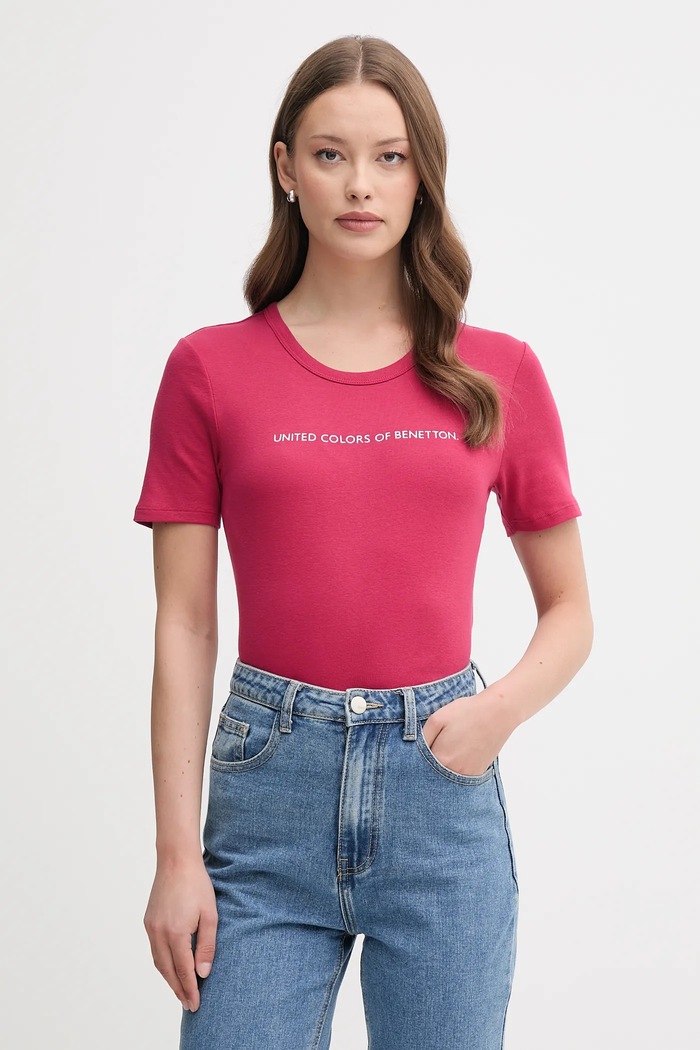 United Colors of Benetton t-shirt bawełniany nadruk różowy 3GA2E16A2