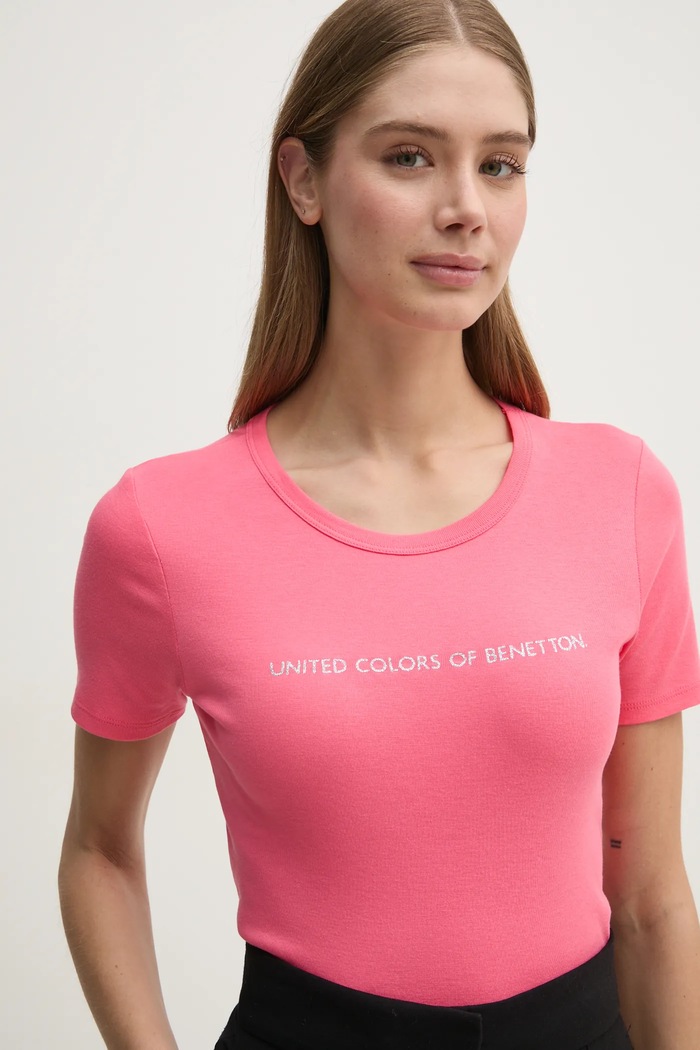 United Colors of Benetton t-shirt bawełniany różowy 3GA2E16A2