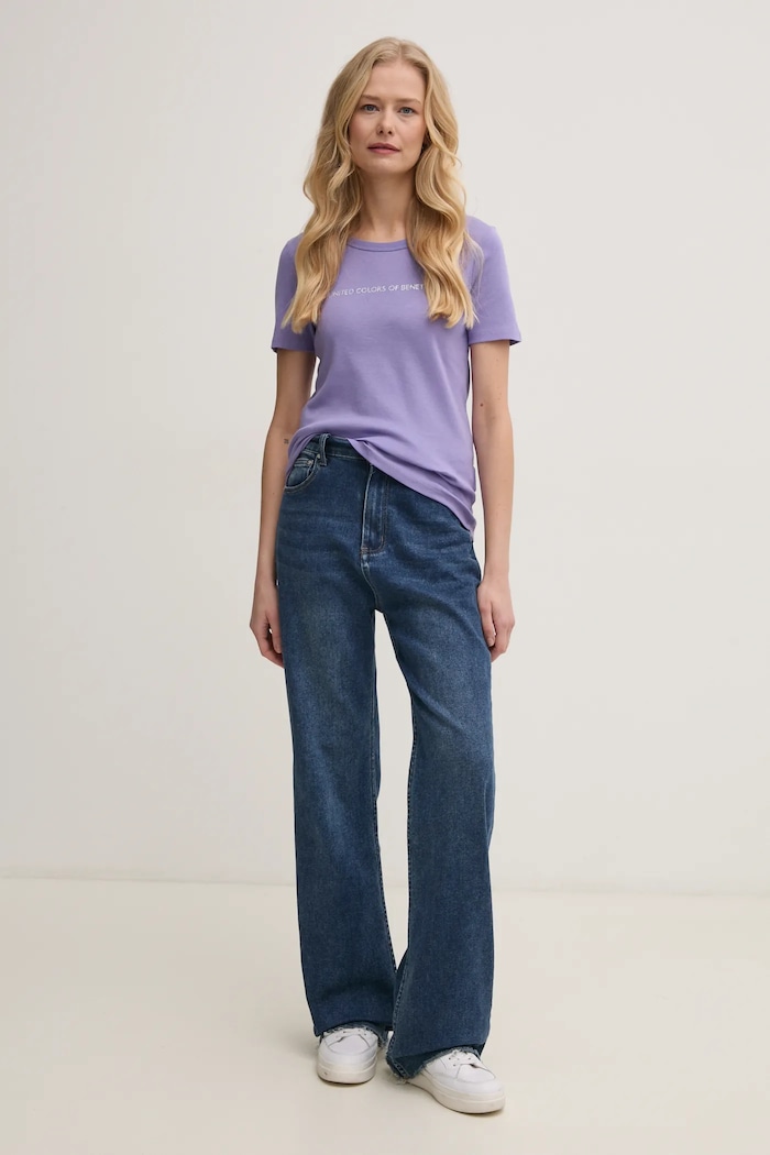 Памучна тениска United Colors of Benetton 3GA2E16A2 виолетов AW25