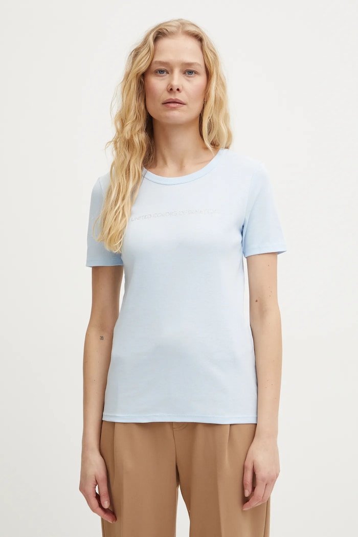 Bavlněné tričko United Colors of Benetton potisk modrá 3GA2E16A2