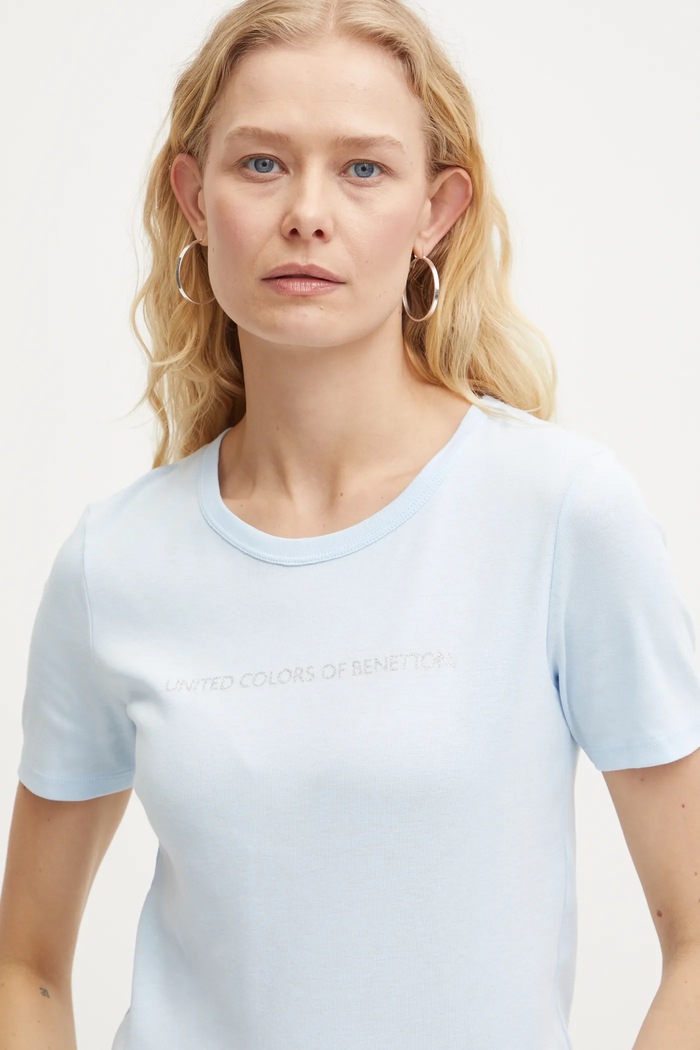 Bavlněné tričko United Colors of Benetton modrá 3GA2E16A2