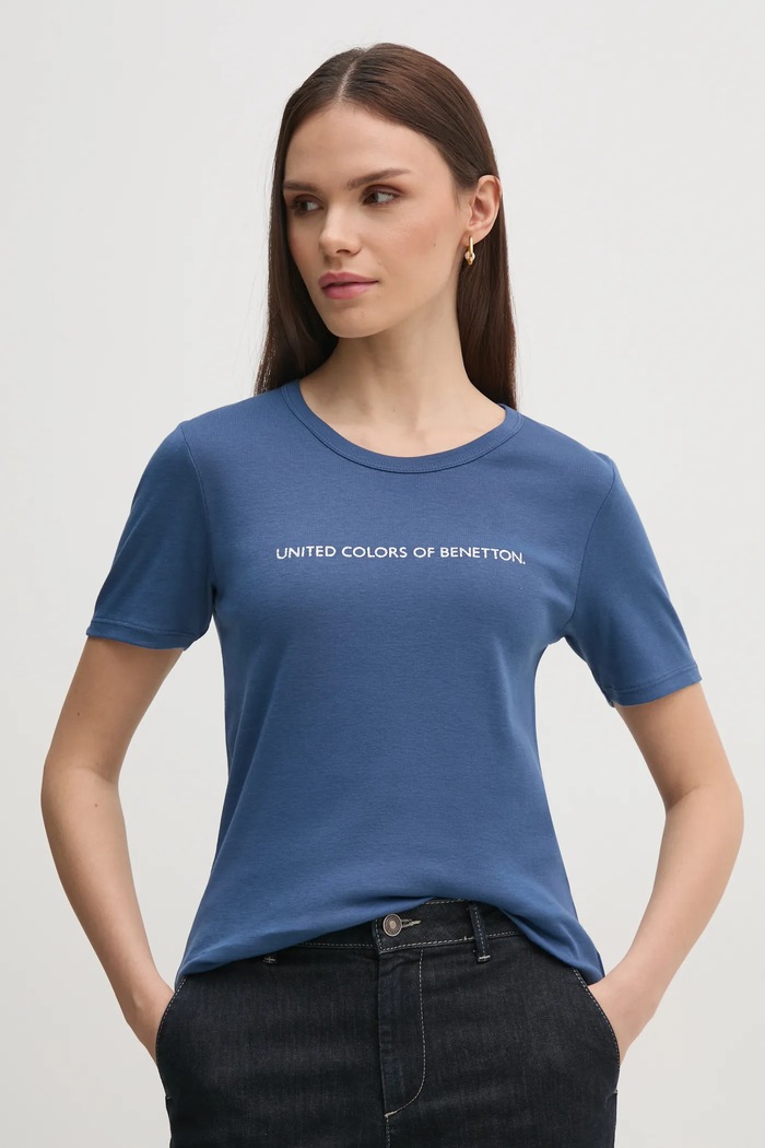 Памучна тениска United Colors of Benetton стандартна тъмносин 3GA2E16A2