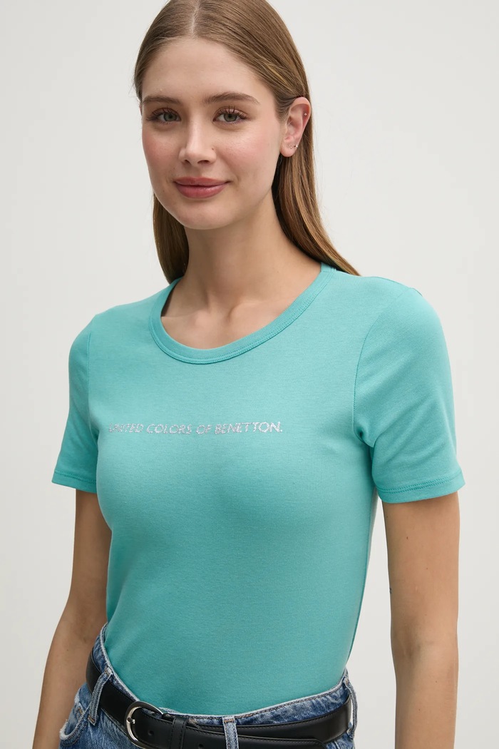 Bavlněné tričko United Colors of Benetton tyrkysová 3GA2E16A2