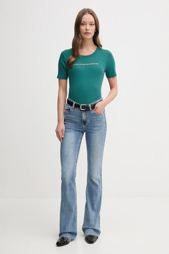 Bavlněné tričko United Colors of Benetton 3GA2E16A2 tyrkysová AW25