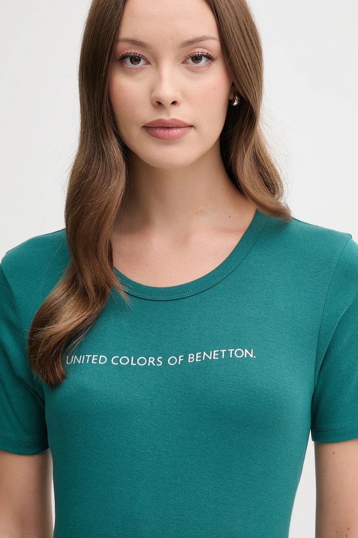 Bavlněné tričko United Colors of Benetton tyrkysová 3GA2E16A2