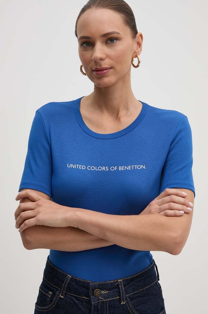 Bavlněné tričko United Colors of Benetton potisk modrá 3GA2E16A2