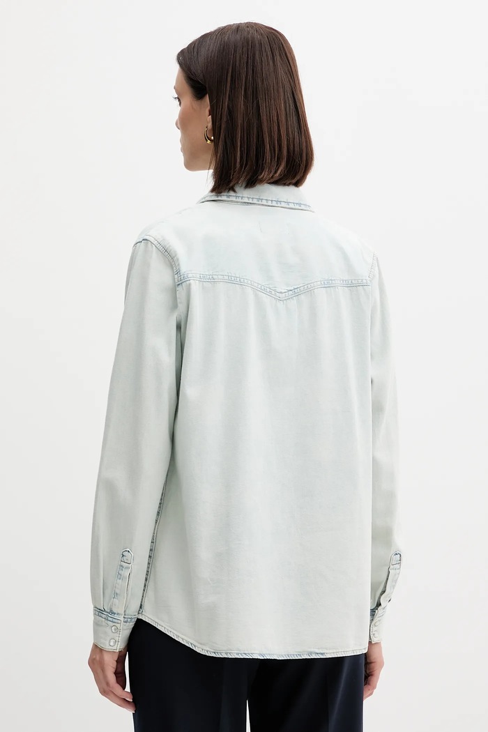 Oblačila United Colors of Benetton srajca ženska denim 5RZKDQ06T modra