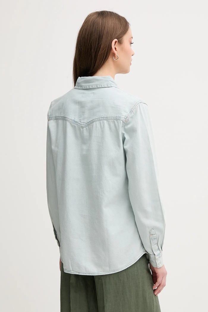 Oblačila United Colors of Benetton srajca ženska denim 5RZKDQ06T modra