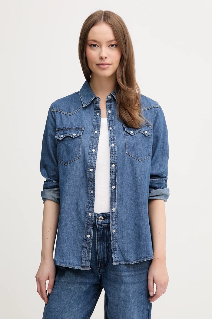 United Colors of Benetton srajca ženska denim modra 5RZKDQ06T