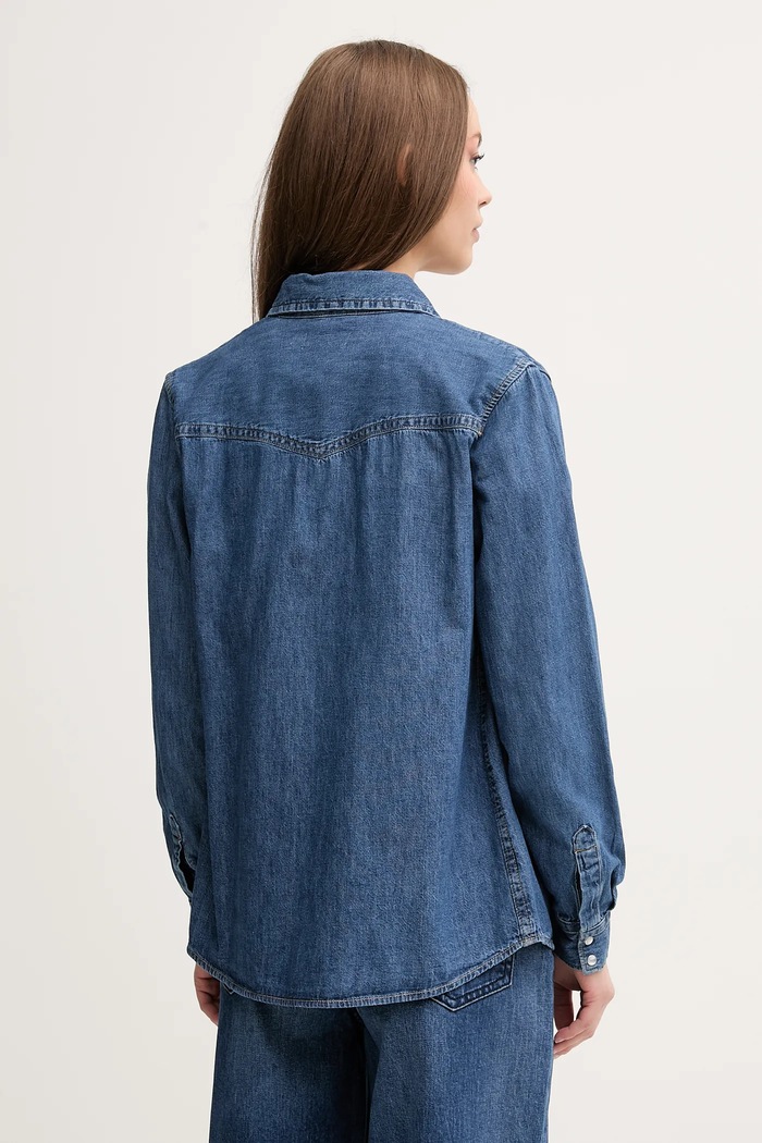 Oblačila United Colors of Benetton srajca ženska denim 5RZKDQ06T modra