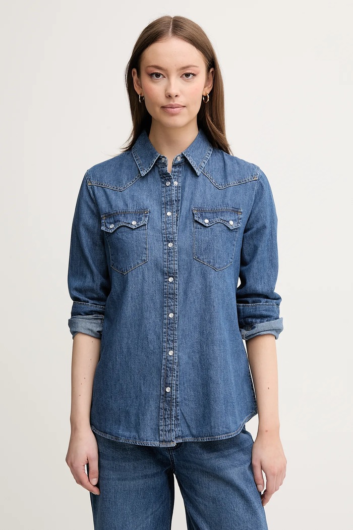 United Colors of Benetton srajca ženska denim modra 5RZKDQ06T