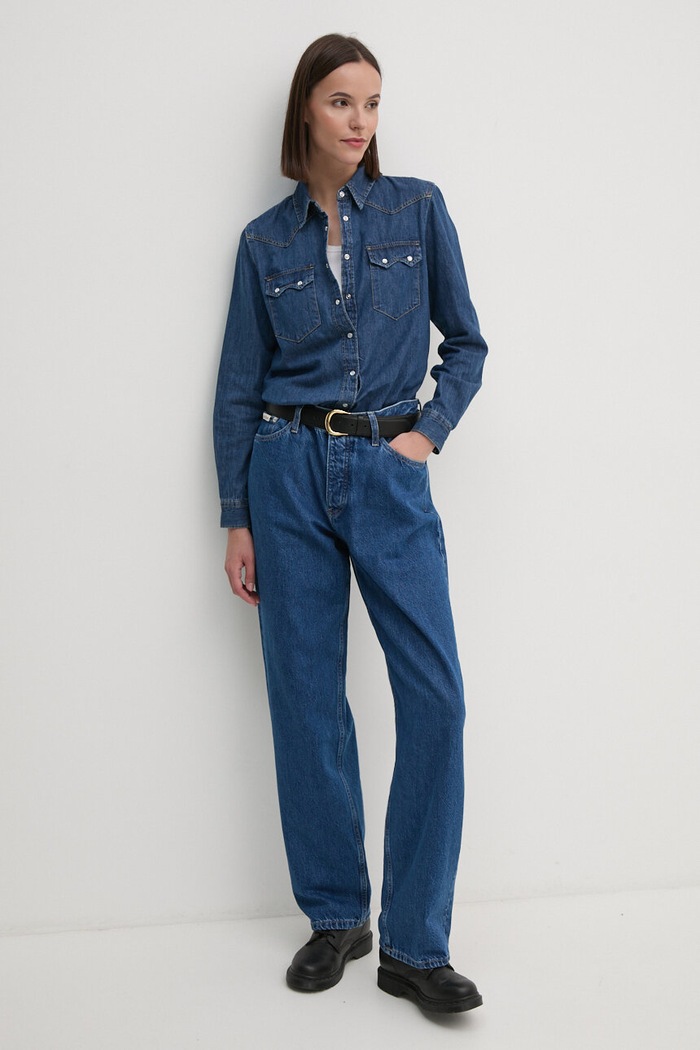 United Colors of Benetton košile dámská džínová 5RZKDQ06T modrá SS26