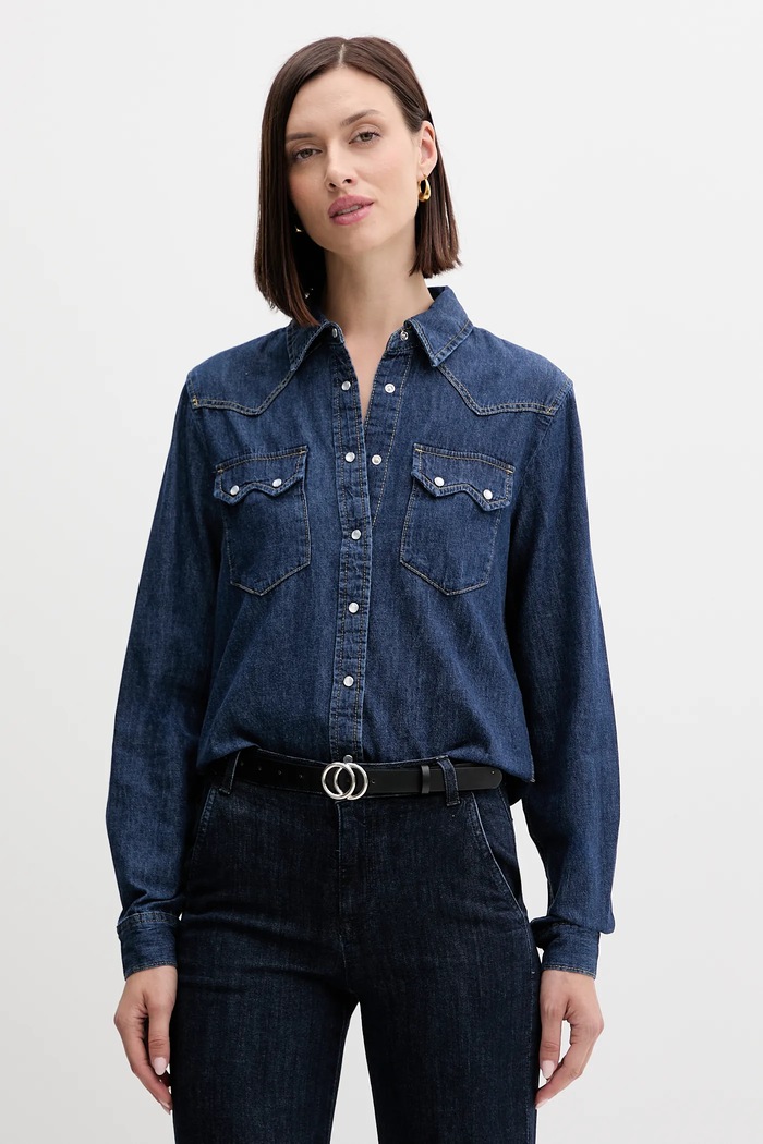 United Colors of Benetton srajca ženska denim modra 5RZKDQ06T