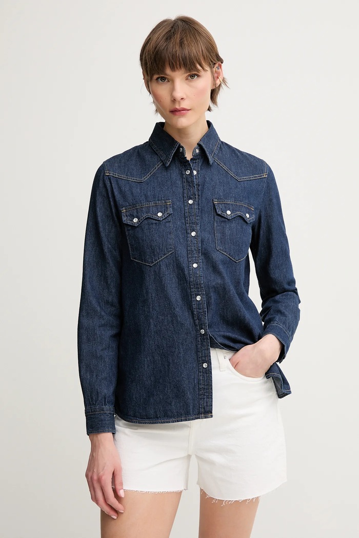 United Colors of Benetton srajca ženska denim mornarsko modra 5RZKDQ06T