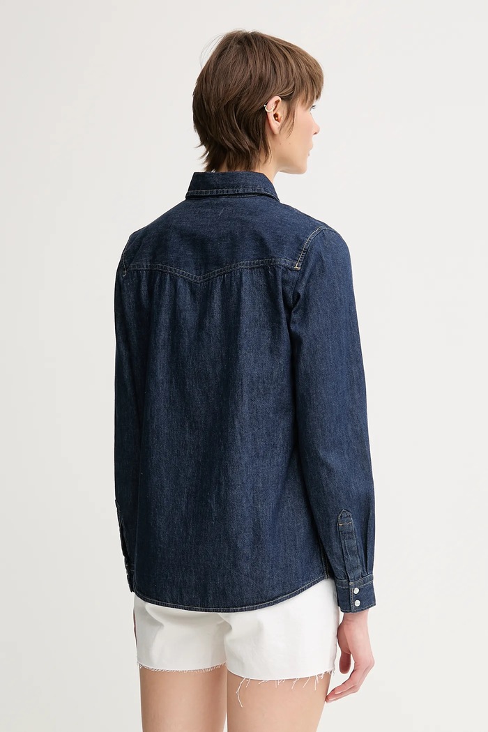 Oblačila United Colors of Benetton srajca ženska denim 5RZKDQ06T mornarsko modra
