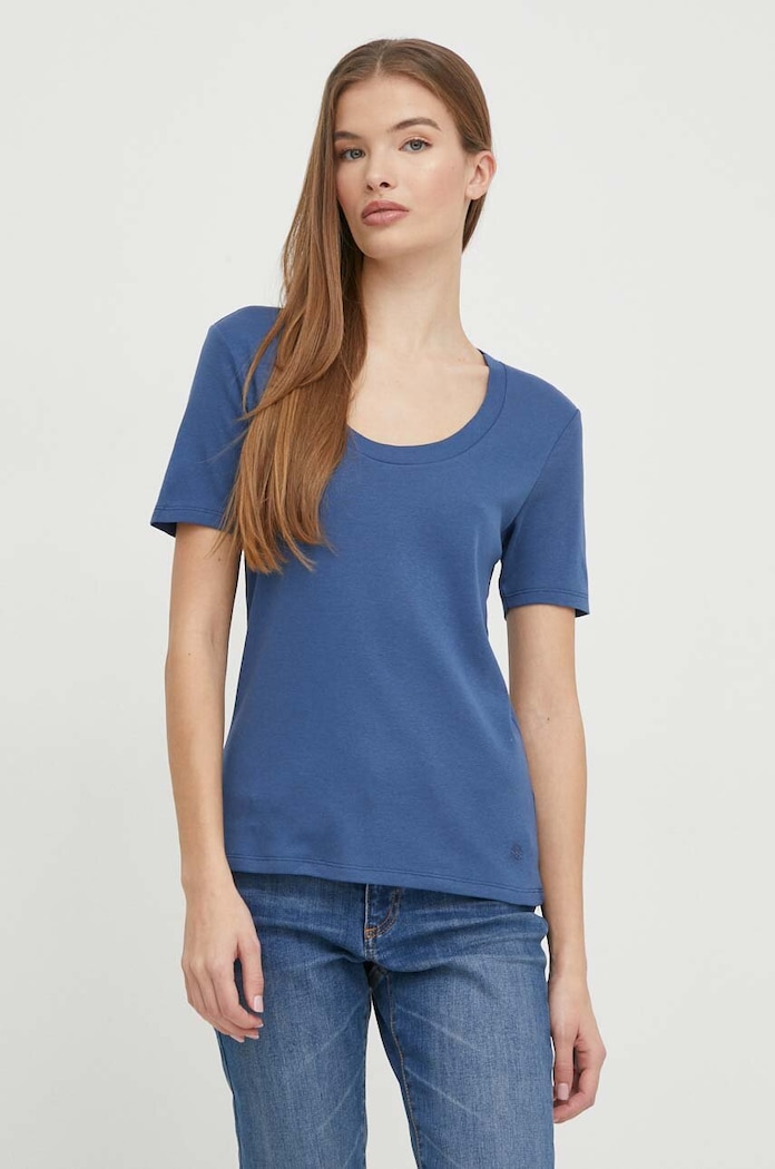 Памучна тениска United Colors of Benetton вталена син 3GA2D1066