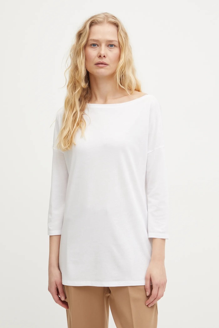 Tričko s dlouhým rukávem Sisley lodičkový bílá 3QU4L12EE