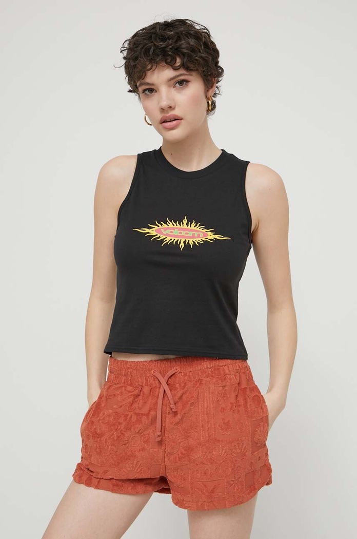 Volcom top din bumbac print negru B4512405