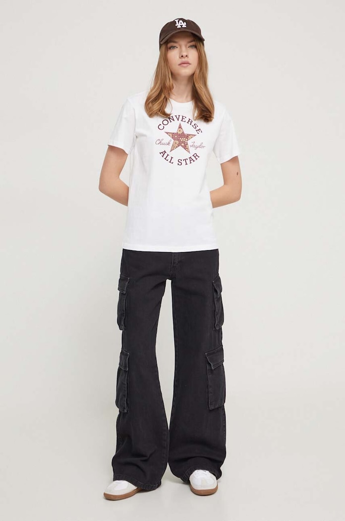 Bavlněné tričko Converse 10026049.A01 béžová SS24