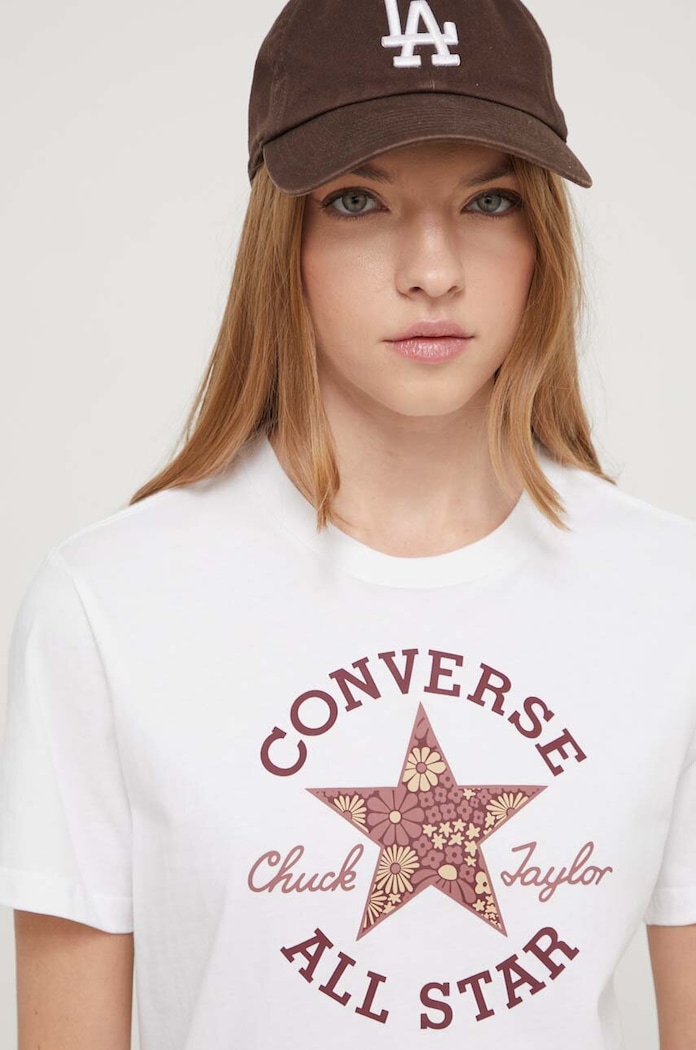 Bavlněné tričko Converse béžová 10026049.A01