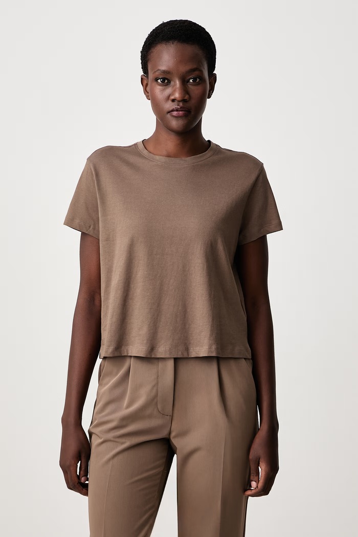 Sisley Μπλουζάκι basic γυναικείο βαμβακερό καφέ 3I1XL101S