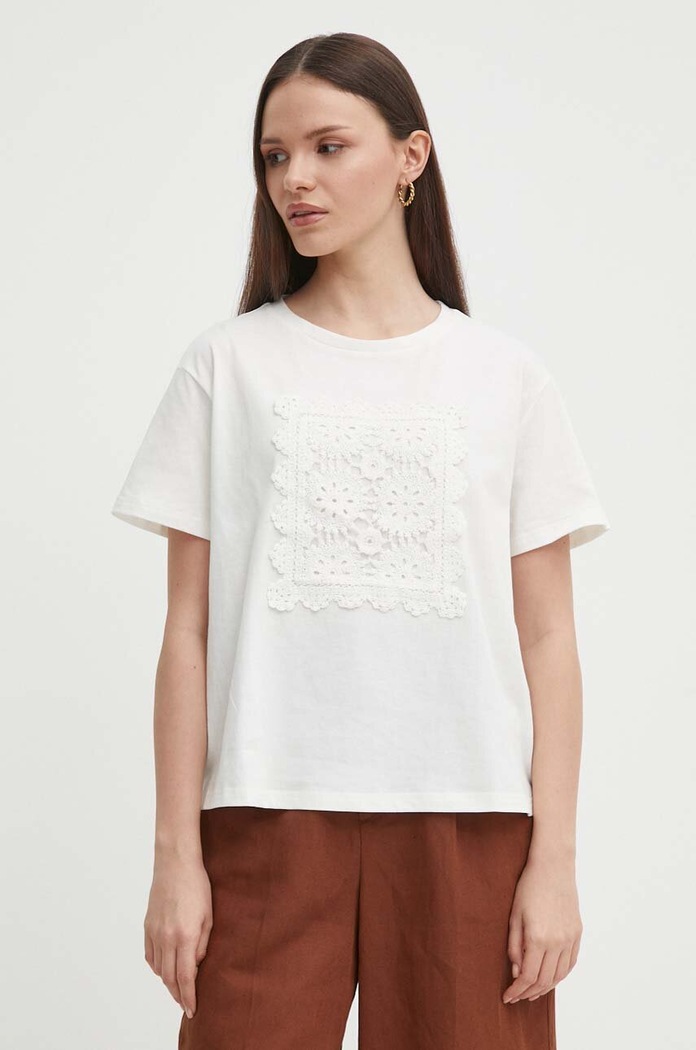 Sisley t-shirt bawełniany regular beżowy 3UNZL105J