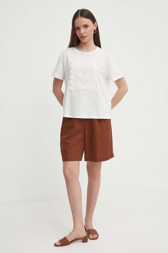 Sisley t-shirt bawełniany 3UNZL105J beżowy SS24