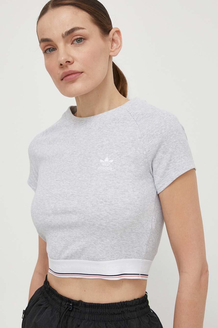 Μπλουζάκι adidas Originals slim γκρί IS2318