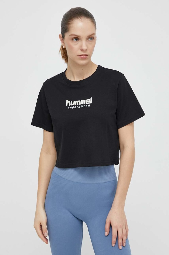 Bavlněné tričko Hummel kulatý černá 223945