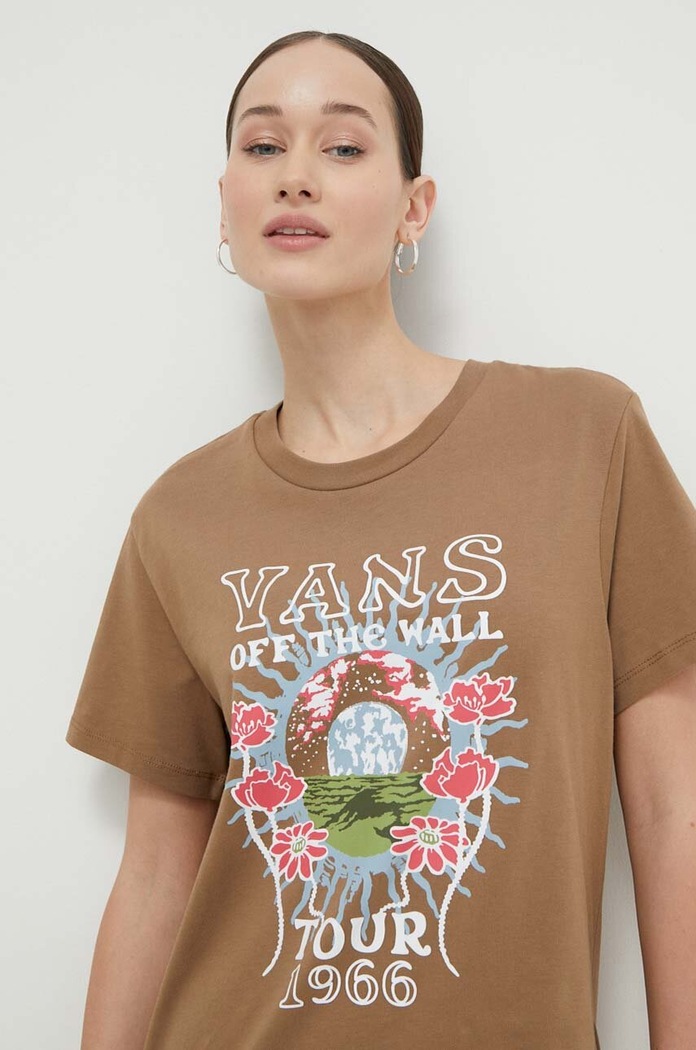 Βαμβακερό μπλουζάκι Vans βαμβάκι καφέ VN000GCSYJ21
