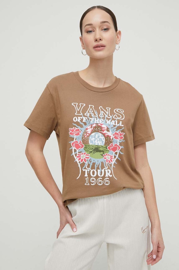 Βαμβακερό μπλουζάκι Vans VN000GCSYJ21 καφέ SS24