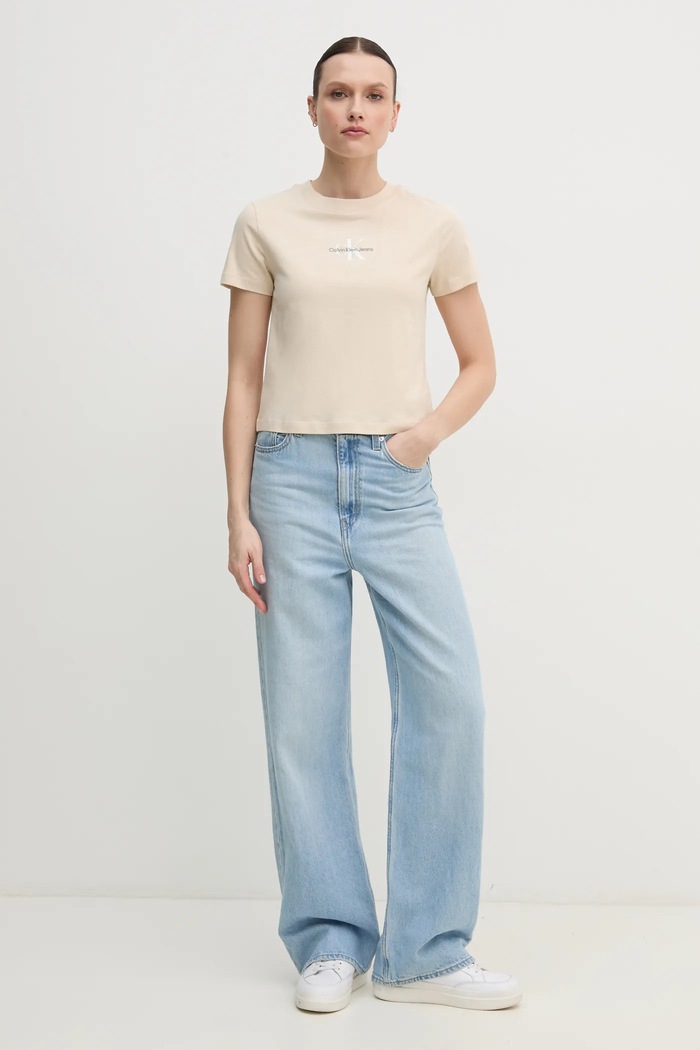 Bavlněné tričko Calvin Klein Jeans J20J223113 béžová SS25