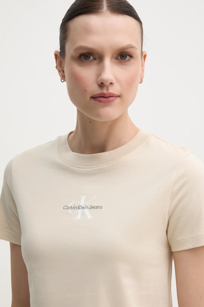 Bavlněné tričko Calvin Klein Jeans béžová J20J223113
