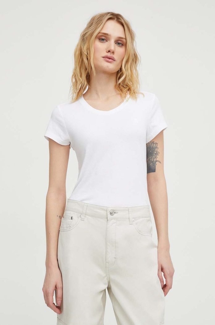 Памучна тениска G-Star Raw Eyben slim v t 2.0 вталена бял D24533.4107