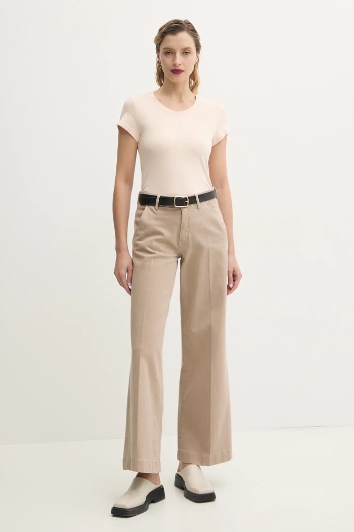 Βαμβακερό μπλουζάκι G-Star Raw Core turtle slim knit D24533.4107 μπεζ SS26