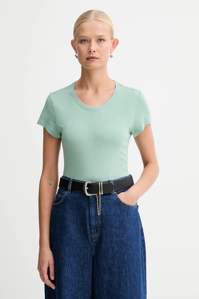 Памучна тениска G-Star Raw вталена зелен D24533.4107