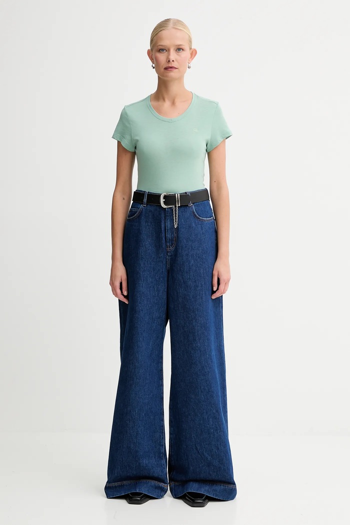 Памучна тениска G-Star Raw D24533.4107 зелен SS26
