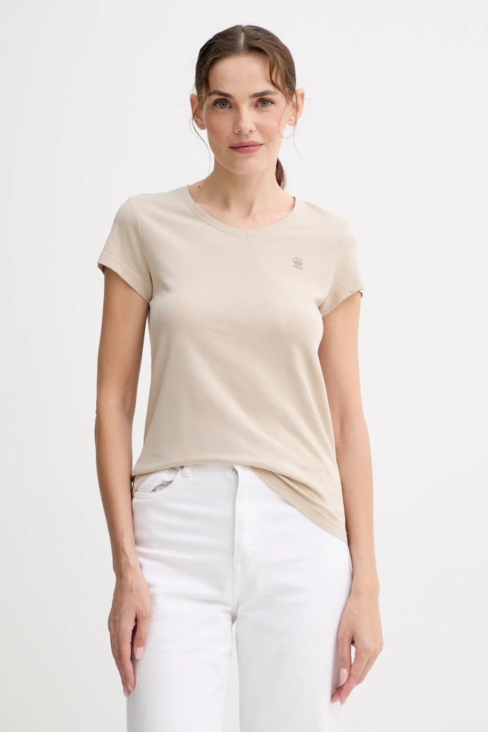 Памучна тениска G-Star Raw вталена бежов D24533.4107