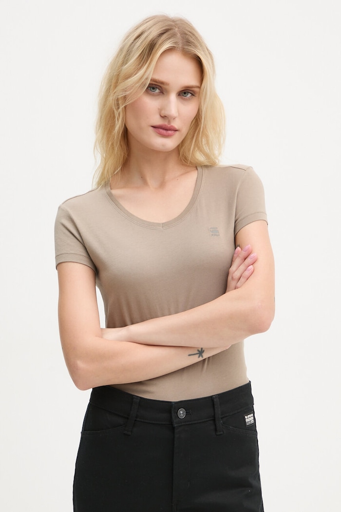 G-Star Raw t-shirt bawełniany Eyben slim v t 2.0 beżowy D24533.4107