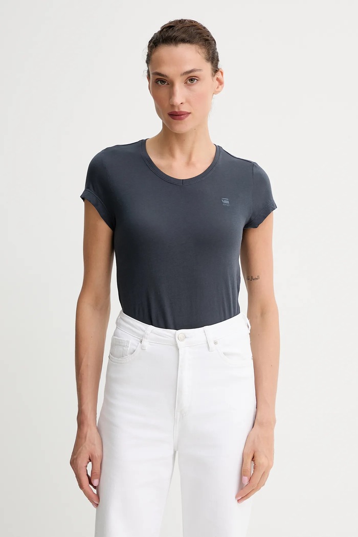 Βαμβακερό μπλουζάκι G-Star Raw Core turtle slim knit slim γκρί D24533.4107