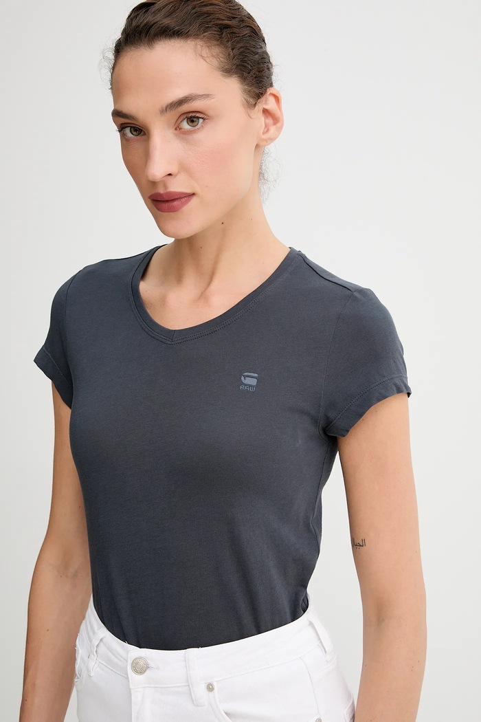 Βαμβακερό μπλουζάκι G-Star Raw Core turtle slim knit γκρί D24533.4107