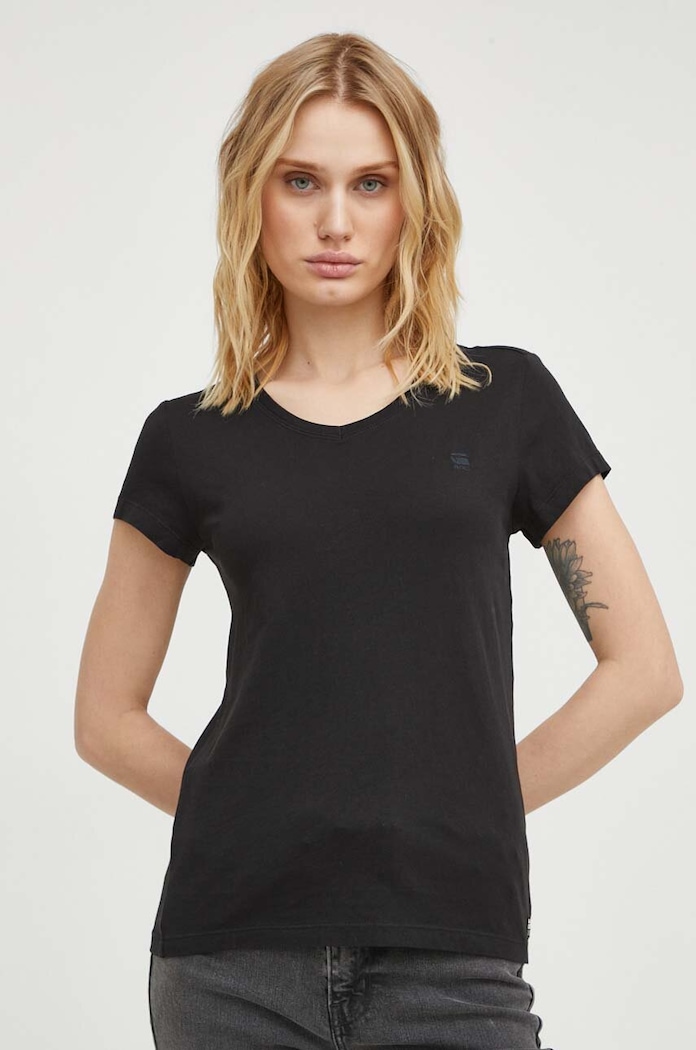 Βαμβακερό μπλουζάκι G-Star Raw Core turtle slim knit slim μαύρο D24533.4107