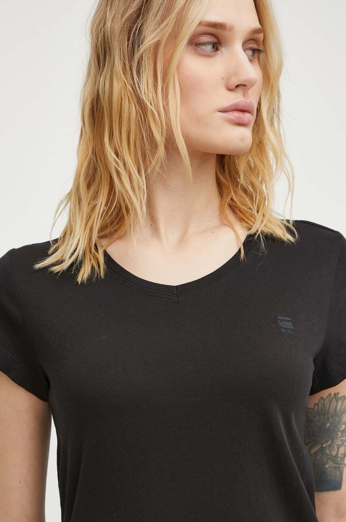 Βαμβακερό μπλουζάκι G-Star Raw Core turtle slim knit μαύρο D24533.4107